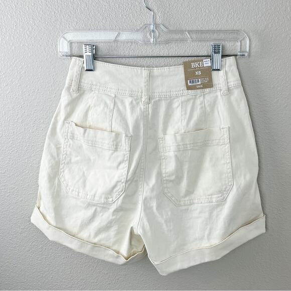BKE Buckle Shorts High Waist Cotton Spandex Cuffed XS Cream NWT - Picture 2 of 6
